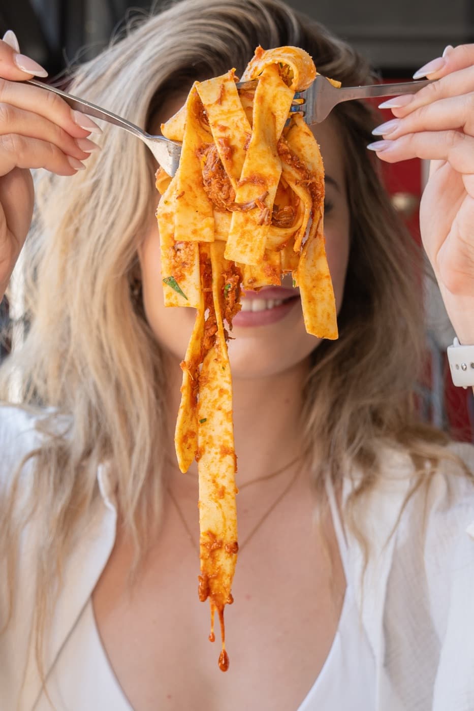 Pappardelle twirled on a fork at Napoli Centrale