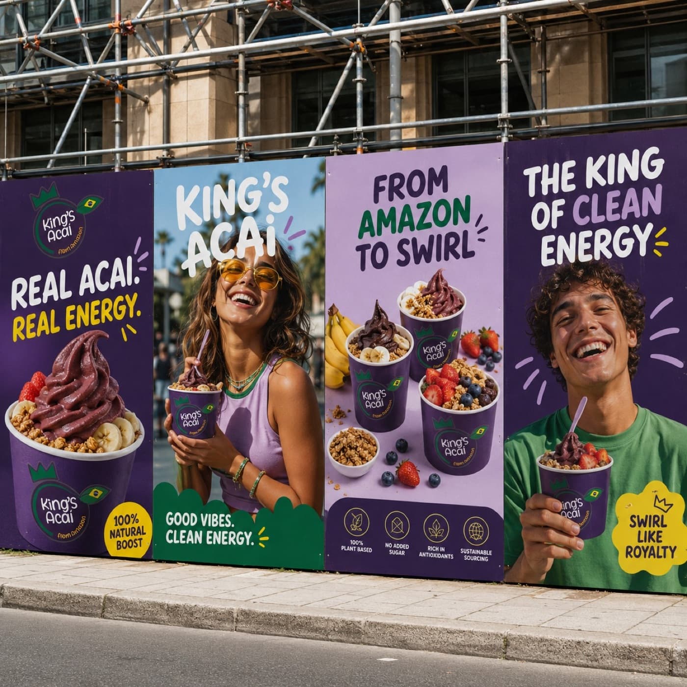 King’s Acai posters on a shopfront window